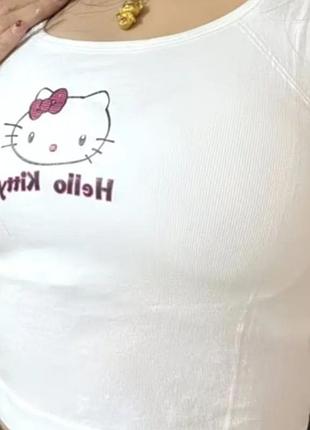 Майка жіноча hello kitty біла бавовняна в рубчик