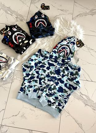 Bape shark fullzip camo light blue