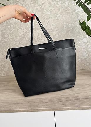 Жіноча сумка чорна еко шкіра, reserved accessories, шопер, тоут, з короткими ручками, велика зручна, повсякденна, стильна, класична