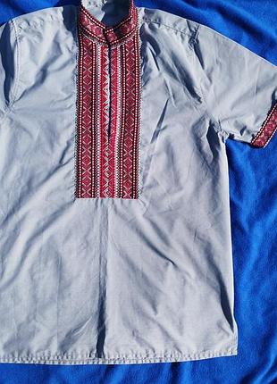 Мужская серая вышиванка с коротким рукавом, размер 50-52 (l/xl)