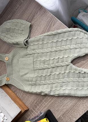 Костюм та комплект унісекс в'язаний комбінезон та шапочка м'ятний