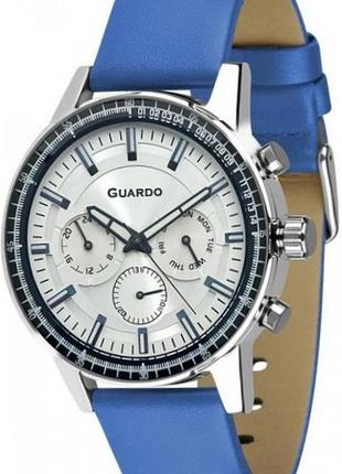 Мужские часы guardo premium 012287-3 стальной корпус синий кожаный ремешок светлый циферблат с датой