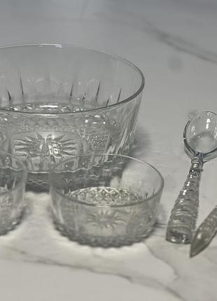 Вінтажний скляний набір для десертів та ягід arcoroc france (серія diamant)