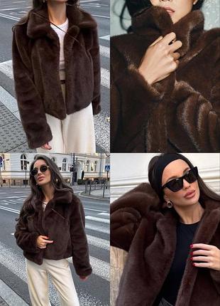 Жіноча шуба zara коричнева зі штучного хутра