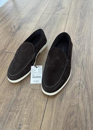 Туфлі чоловічі zara лофери замшеві коричневі