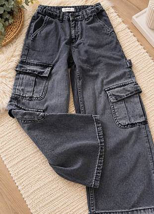 Джинси для підлітків reserved карго wide-leg сірий washed denim р. 140