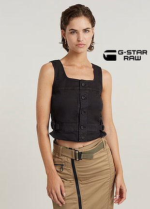 Жіночий чорний джинсовий корсетний топ без рукавів жилет g-star raw оригінал | corset top dark black garment dyed | новий