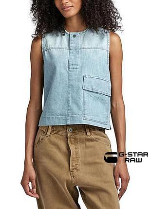 Жіноча блакитна джинсова сорочка без рукавів жилет g-star raw оригінал | worker cropped sleeveless shirt sun faded cadet blue | нова