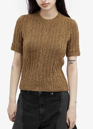 Светр з вовни брендовий jw anderson signature logo cable knit jumper is knitted from 100% wool beige brown оригінал зі свіжих колекцій