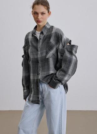 Жіноча сорочка estro утеплена сіра в клітинку xs/s