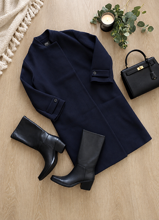 Жіноче пальто wool collection темно-синє з вовною zara
