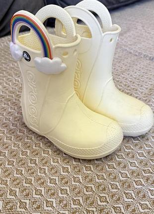 Гумові чоботи для дітей crocs kids handle it rain boot молочні, розмір c10