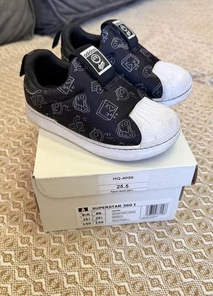 Кеди для дітей adidas superstar 360 i чорні з білим носком 25.5 розмір