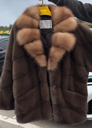 Норковая шуба 💎  с воротником  из соболя