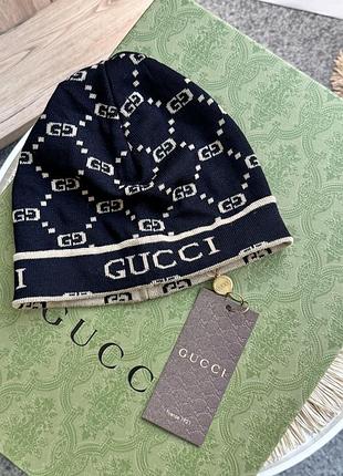 Брендова тепла чорна шапка осінь-зима gucci😍 унісекс