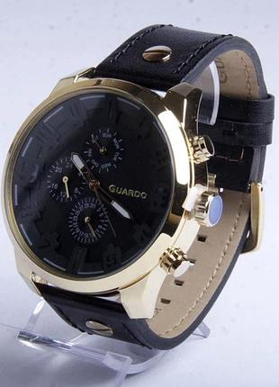 Чоловічий годинник guardo premium 11270-3 золотистий корпус чорний шкіряний ремінець темний циферблат з датою