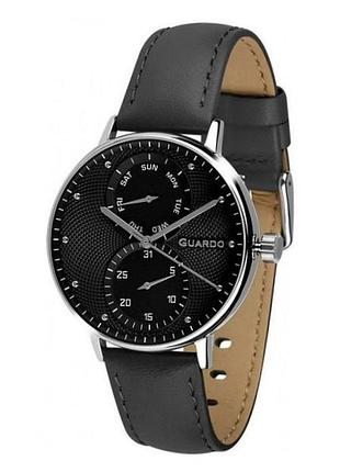 Мужские часы guardo premium 012522-1 стальной корпус чёрный кожаный ремешок тёмный циферблат с датой
