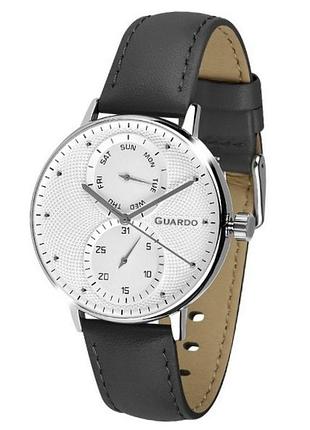 Мужские часы guardo premium 012522-2 стальной корпус чёрный кожаный ремешок светлый циферблат с датой