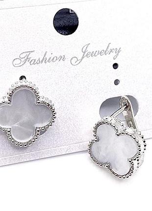 Серьги с белым клевером из медицинского золота stainless steel, xuping позолоченные