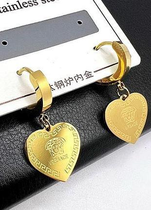 Сережки з медичної сталі stainless steel, xuping, позолота