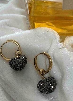 Серьги с черными кристаллами stainless steel