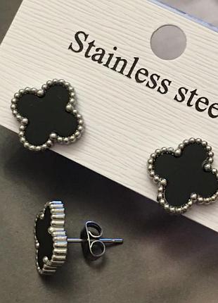 Серьги с черным клевером из медицинского золота stainless steel, xuping позолоченные