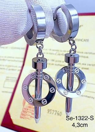 Серьги картье гвоздь из медицинского золота stainless steel, цвет белого золота