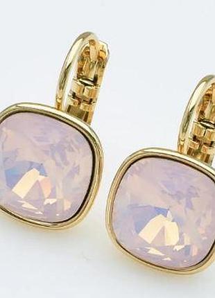 Сережки з рожевими кристалами swarovski, розмір 1,9 см медзолото, медичне золото, позолочені xuping