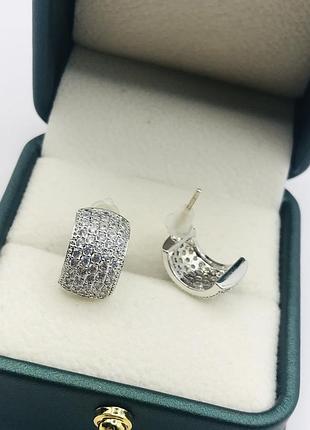 Серьги с фианитами. размер 1,3 см, медицинская сталь design by korea 925 silver