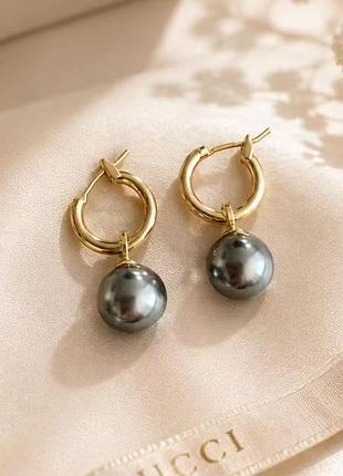 Серьги с черным жемчугом stainless steel