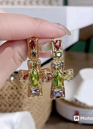 Сережки хрестики з медичної сталі stainless steel, xuping позолочені