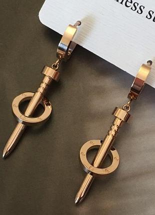 Сережки цвяхи з медичного золота stainless steel, xuping позолочені