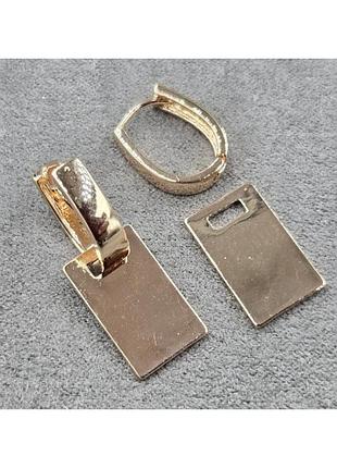 Сережки золоті пластини з медичної сталі stainless steel, жовта позолота