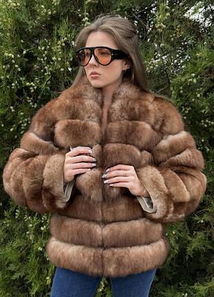 Шуба з натурального арктичного песця у відтінку sable caramel