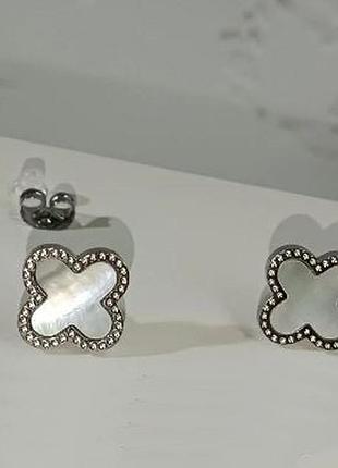 Серьги с белым клевером из медицинского золота stainless steel, xuping позолоченные