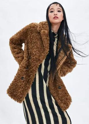 Куртка жіноча zara faux fur wrap coat коричнева