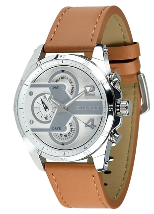 Мужские часы guardo premium b01318-2 стальной корпус светло-коричневый кожаный ремешок светлый циферблат с датой