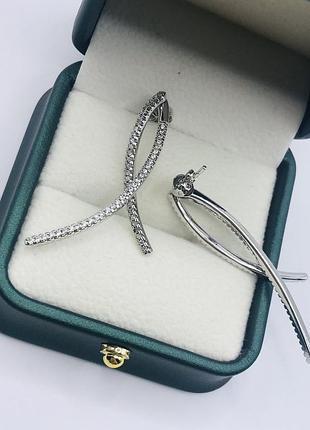 Серьги с фианитами. размер 4 см, медицинская сталь design by korea 925 silver