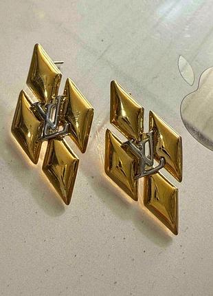 Серьги луи витон гвоздики из медицинского золота stainless steel