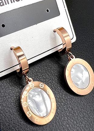 Сережки овальні з медичного золота stainless steel, xuping позолочені