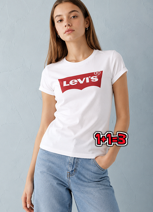 🎁1+1=3 брендова біла базова футболка levis на дівчинку 11 - 12 років
