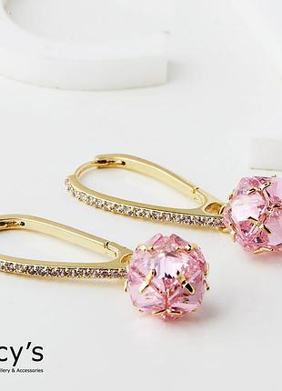 Серьги с розовыми фианитами stainless steel медицинская сталь