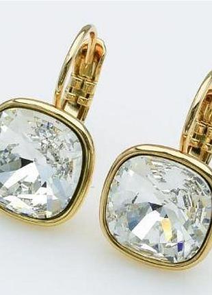 Серьги с белыми кристаллами swarovski размер 1,9 см, медзолото, медицинское золото, позолоченные, xuping