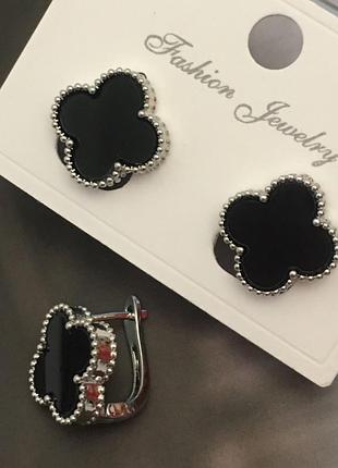 Серьги с черным клевером из медицинского золота stainless steel, xuping позолоченные