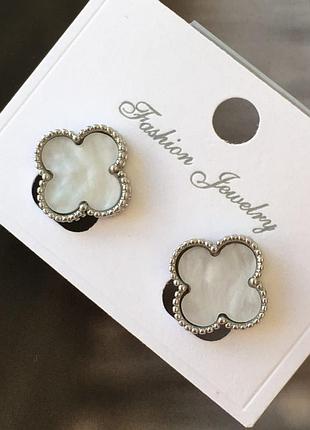 Серьги с белым клевером из медицинского золота stainless steel, xuping позолоченные