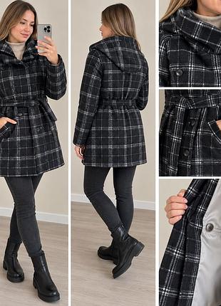Жіноче пальто bonprix bpc collection темно-сіре в клітинку, розмір 40