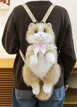 Рюкзак кот с музыкальной функцией плюшевый рыжий