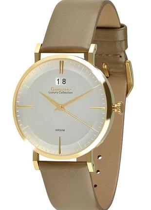 Чоловічий годинник guardo luxury collection s02428-5 золотистий корпус оливково-коричневий шкіряний ремінець водозахист 50 м