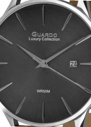 Чоловічий годинник guardo luxury collection s02425-4 чорний корпус світло-коричневий шкіряний ремінець водозахист 50 м чорний