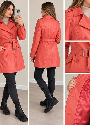 Жіночий плащ bonprix premium коралово-рожевий, розмір eur 40, з натуральної шкіри ягняти
